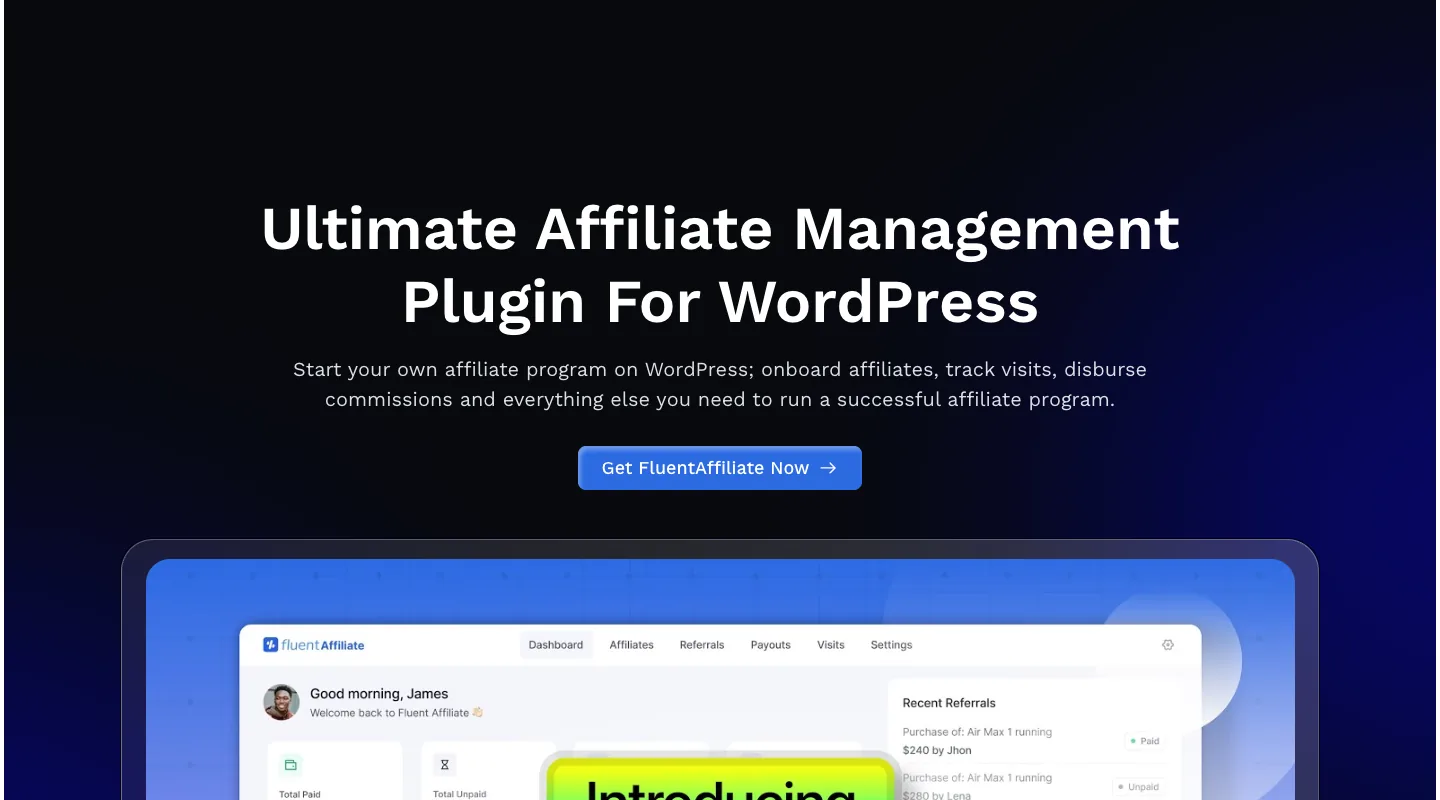 FluentAffiliate homepage