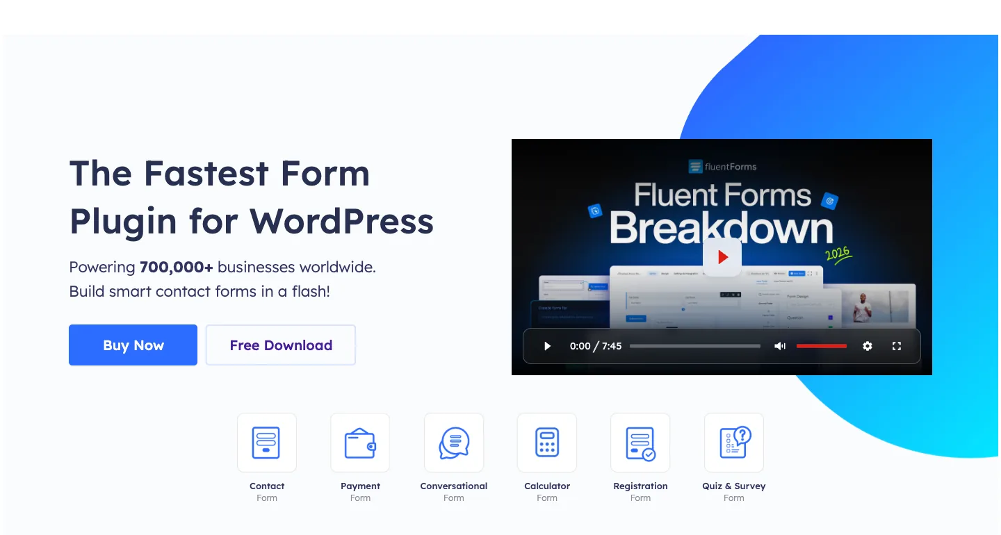 Fluent Forms homepage