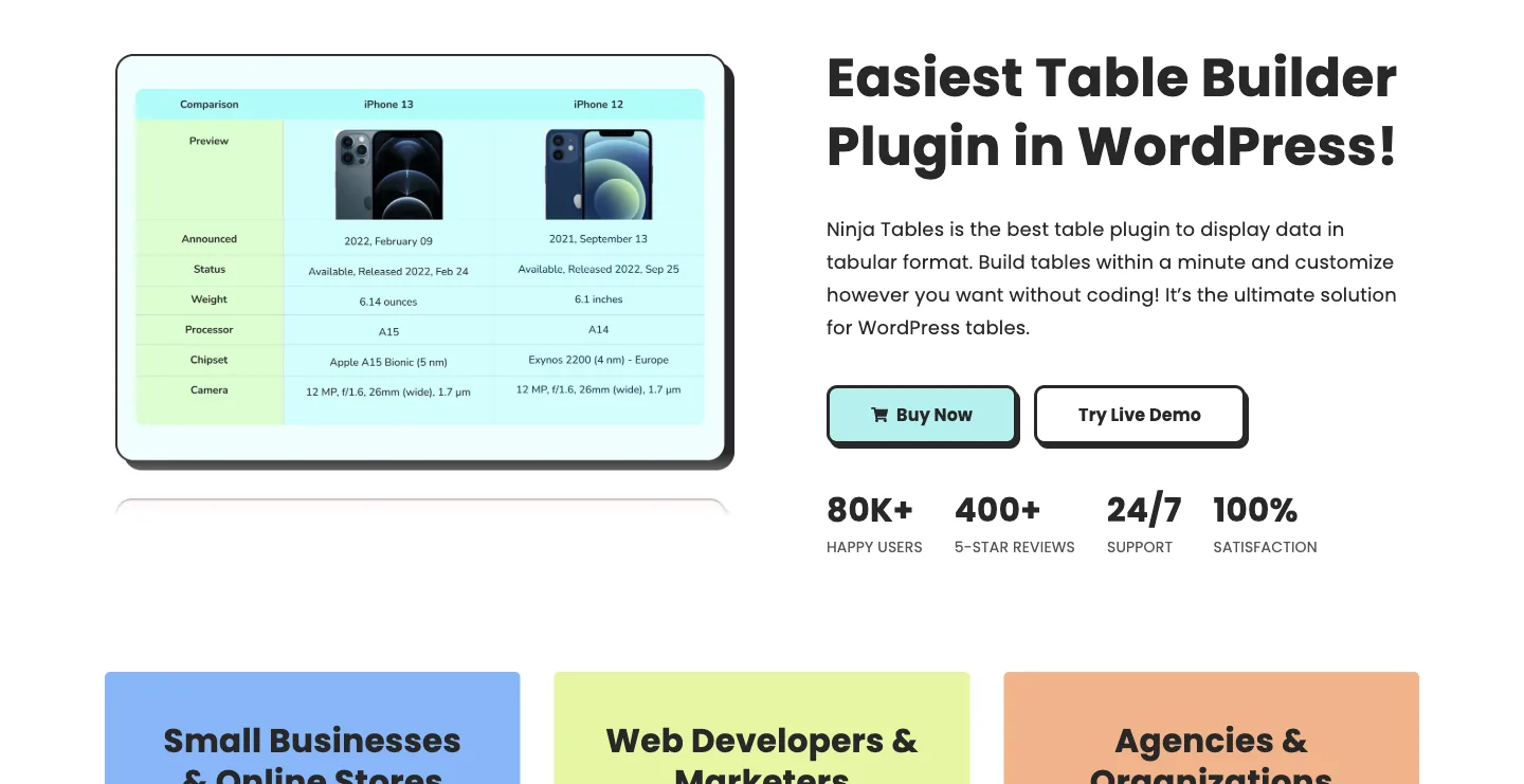 Ninja Tables homepage
