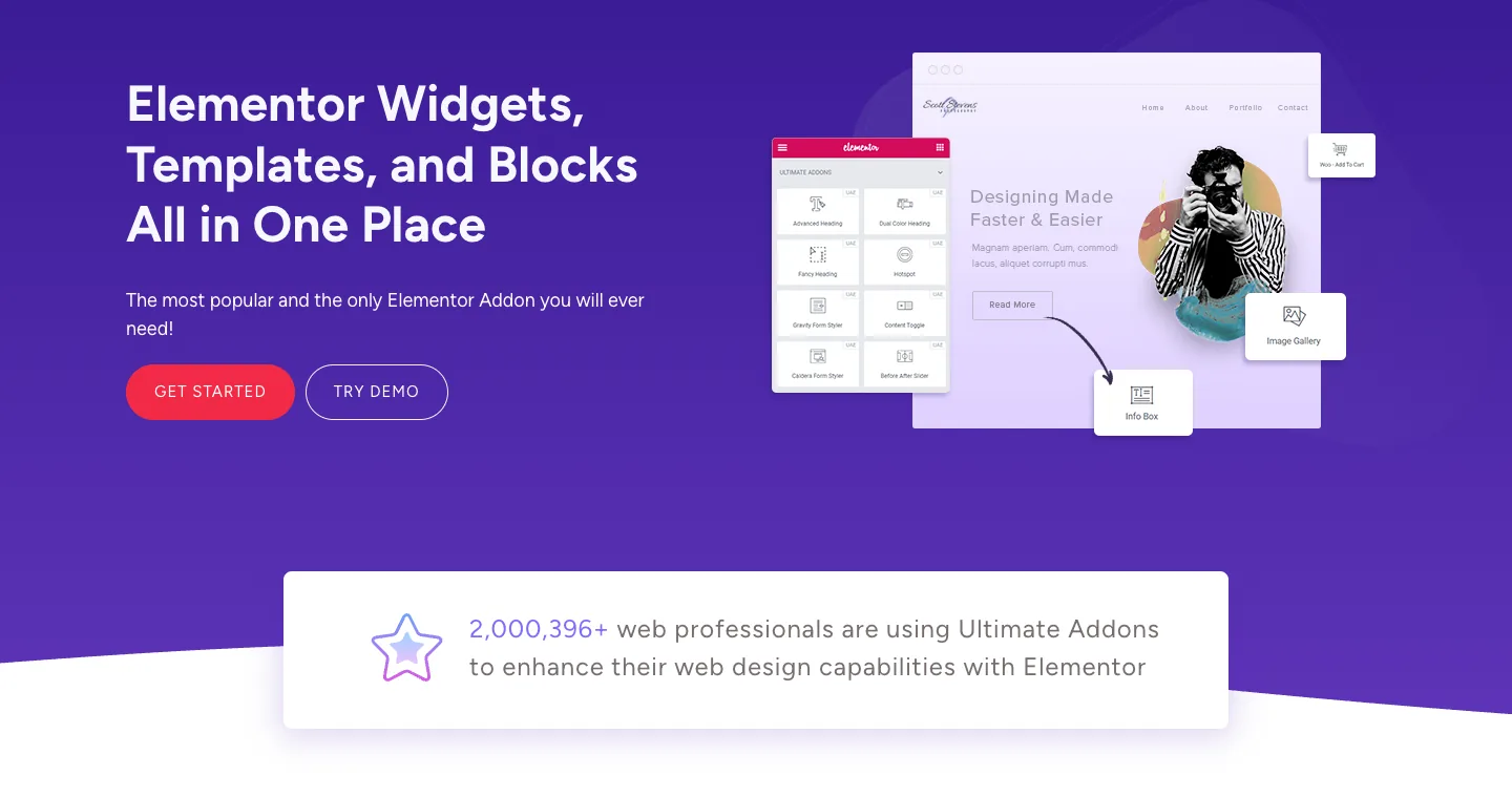 Ultimate Addons for Elementor homepage