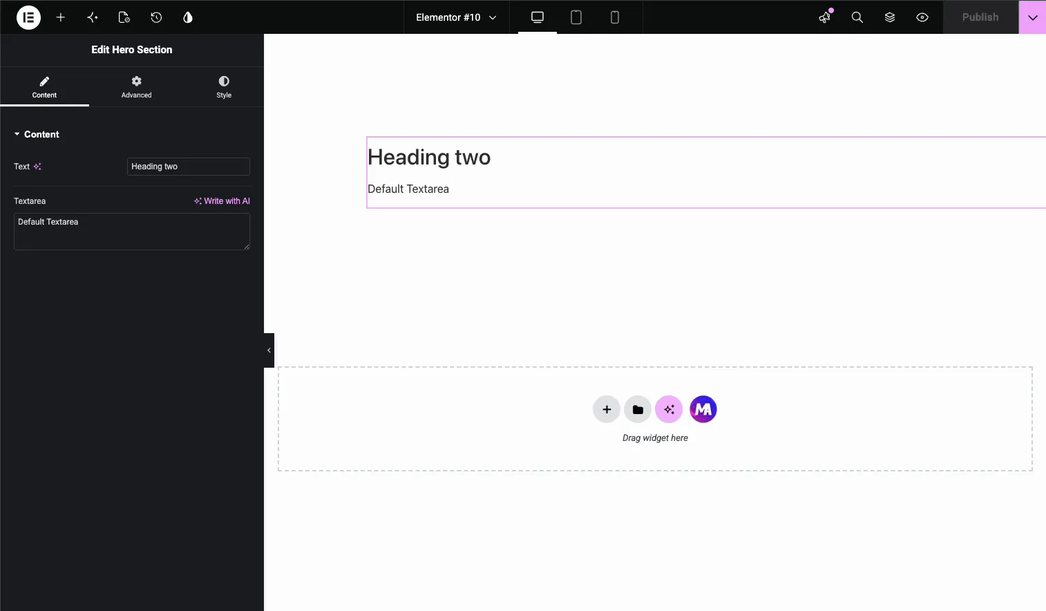 Thin divider line separating the Text and Textarea controls in a custom Elementor widget panel built with Master Addons Widget Builder