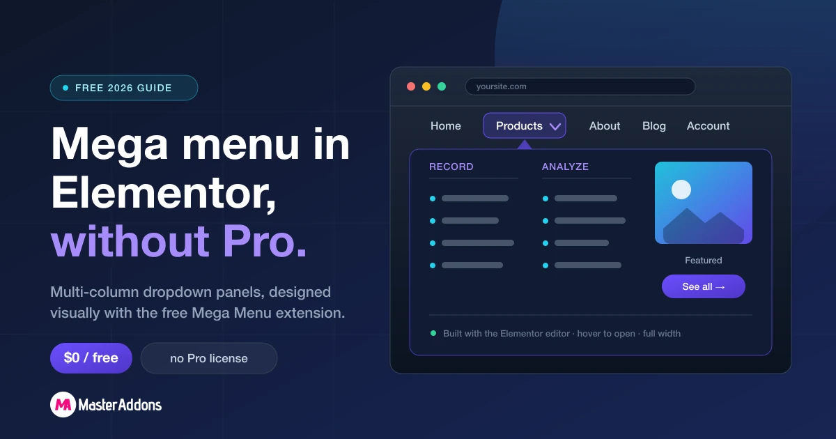 How to create a mega menu in Elementor without Pro, free 2026 guide by Master Addons