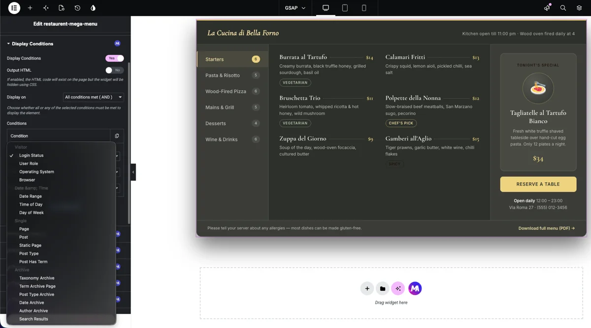 display condition extension features in master addons