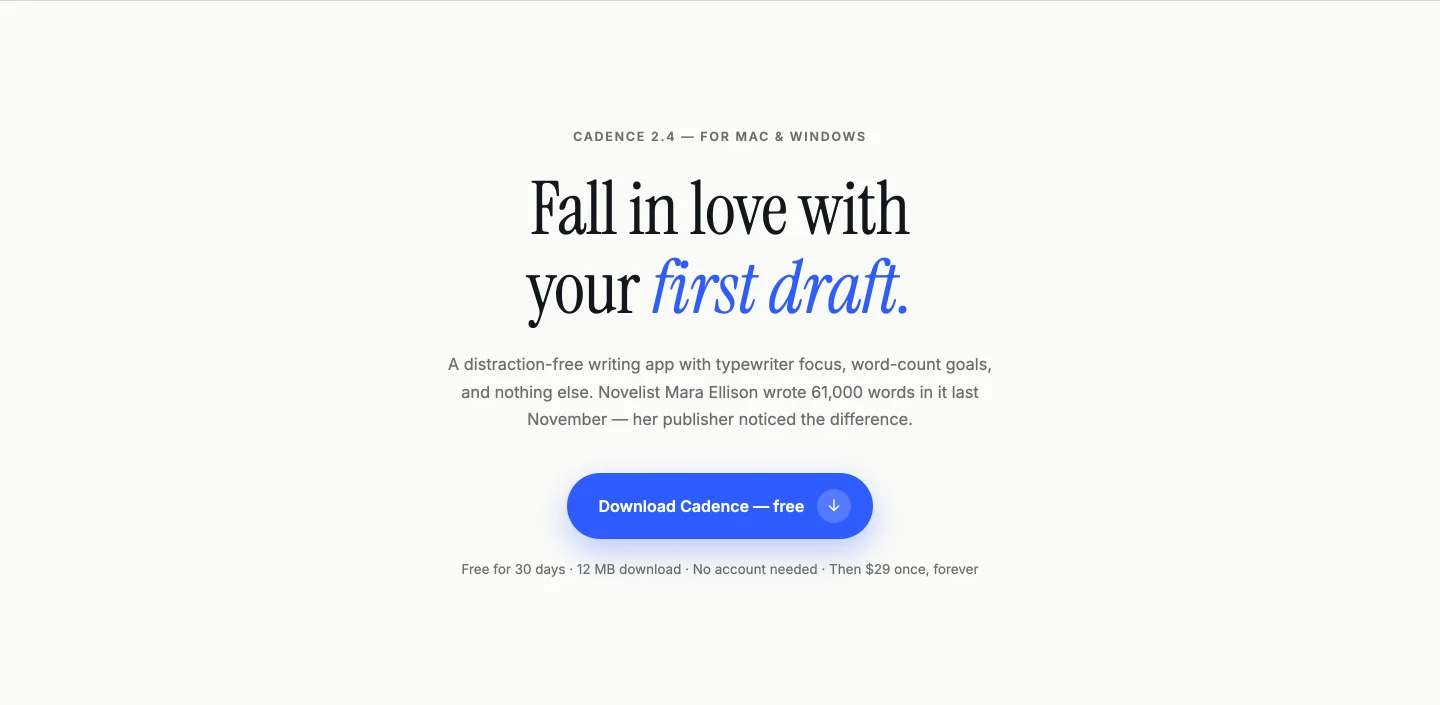 Minimal Elementor CTA template with word-by-word headline reveal and single button on cream background