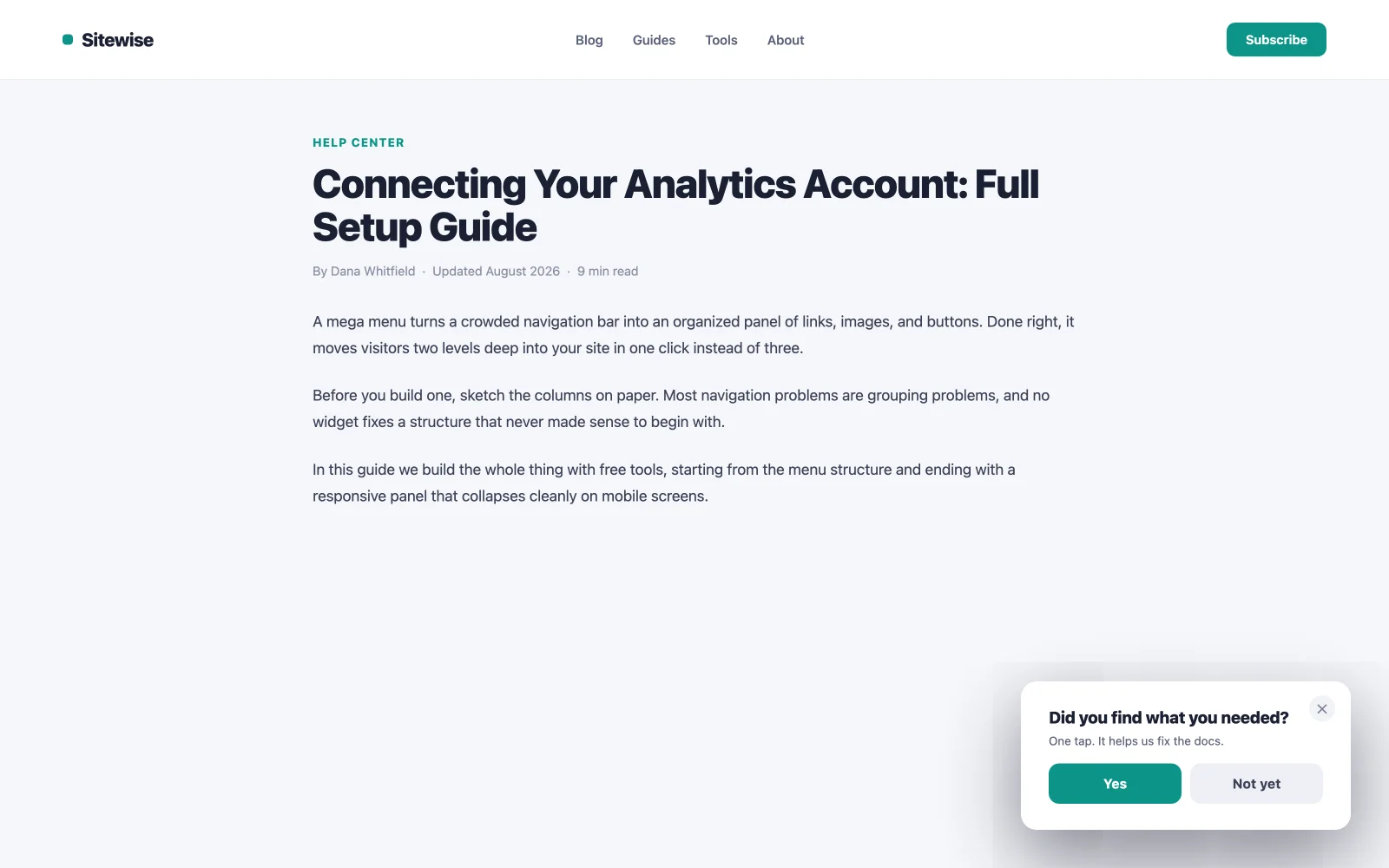 One question feedback survey popup example with clickable answer buttons triggered after inactivity
