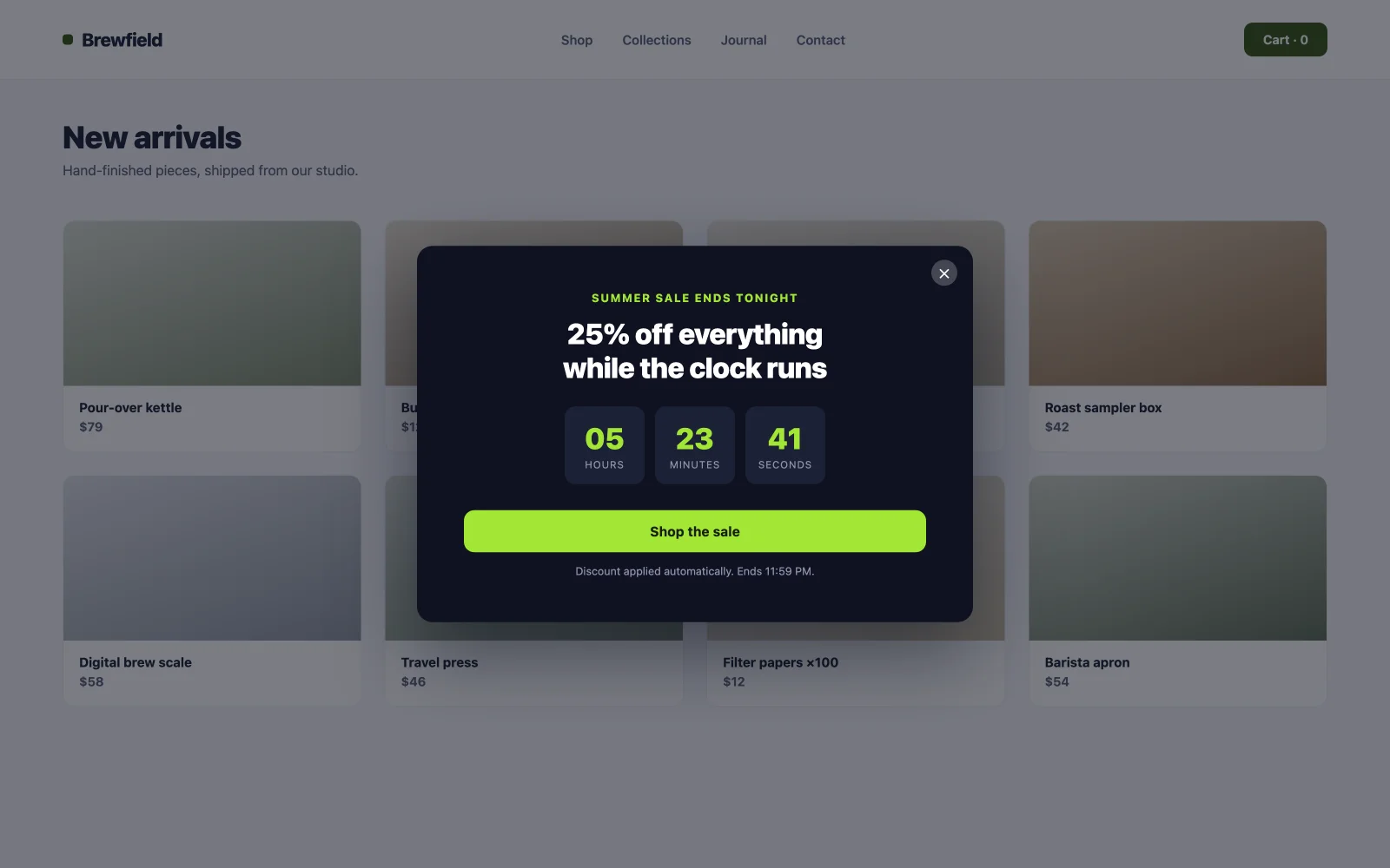 Flash sale popup example with live countdown timer built with Elementor and Master Addons