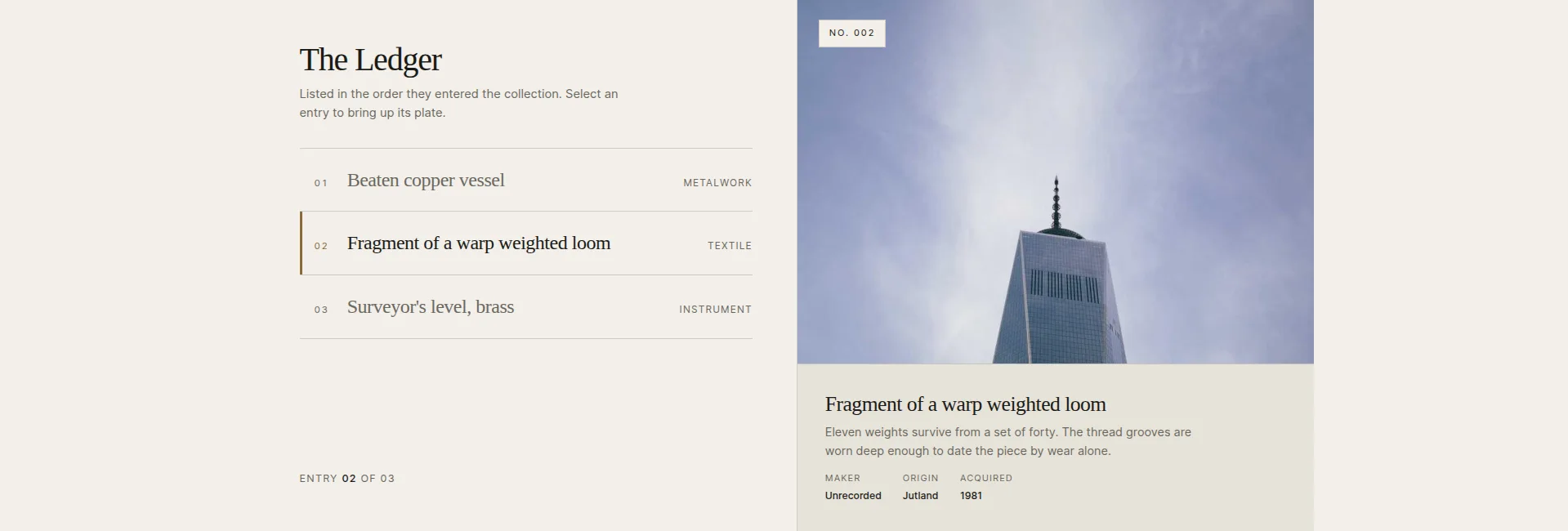 Ledger Index Slider Elementor list slider design with entry rows beside a large plate