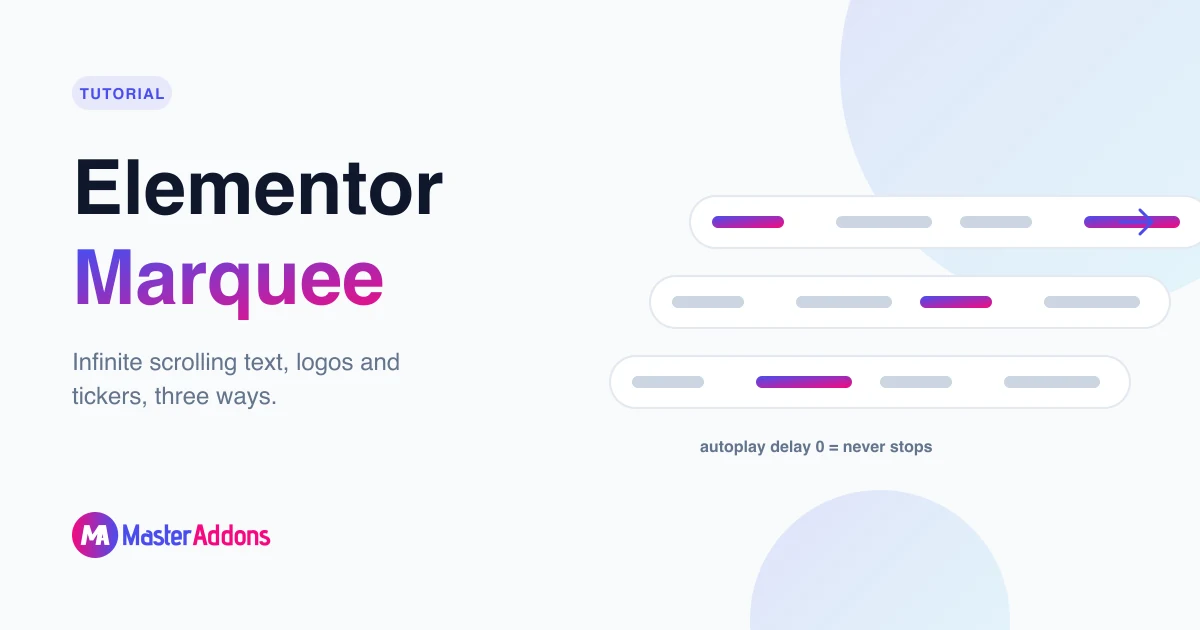 Featured image: Elementor marquee with three continuously scrolling ticker rows