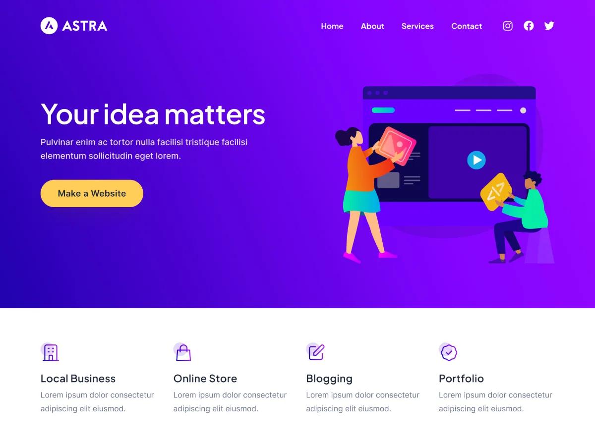 Captura de tela do tema Astra WordPress no diretório de temas WordPress.org