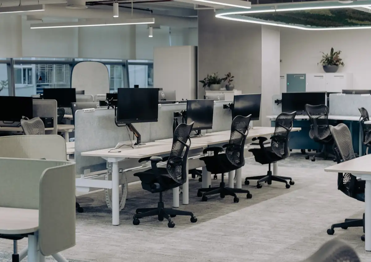 Workplace interior with collaborative seating