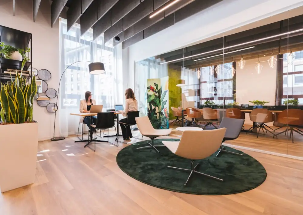 Office workspace design with meeting area