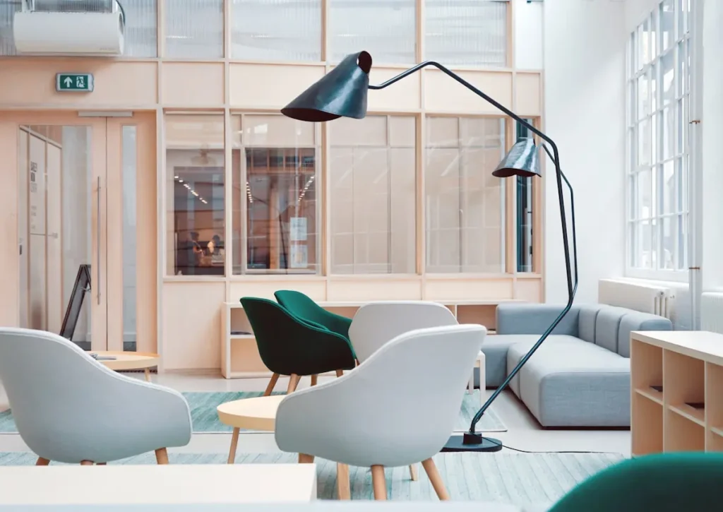 Modern office lounge with soft seating