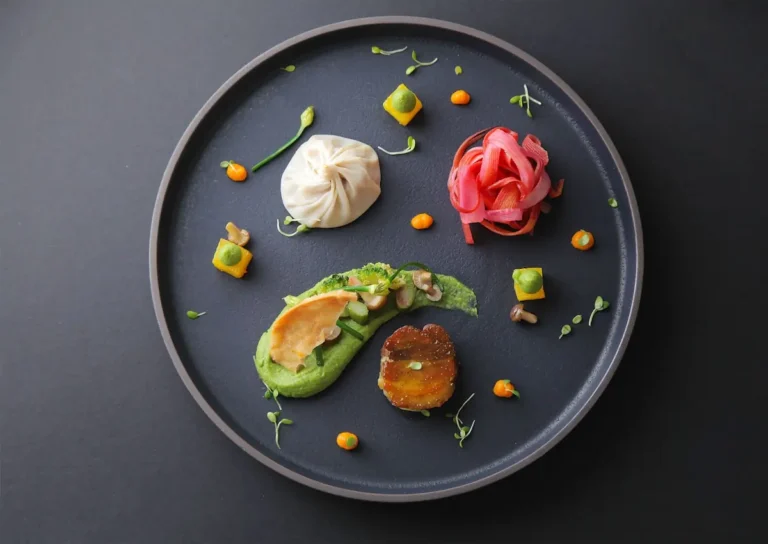 Gourmet main course plated in a restaurant
