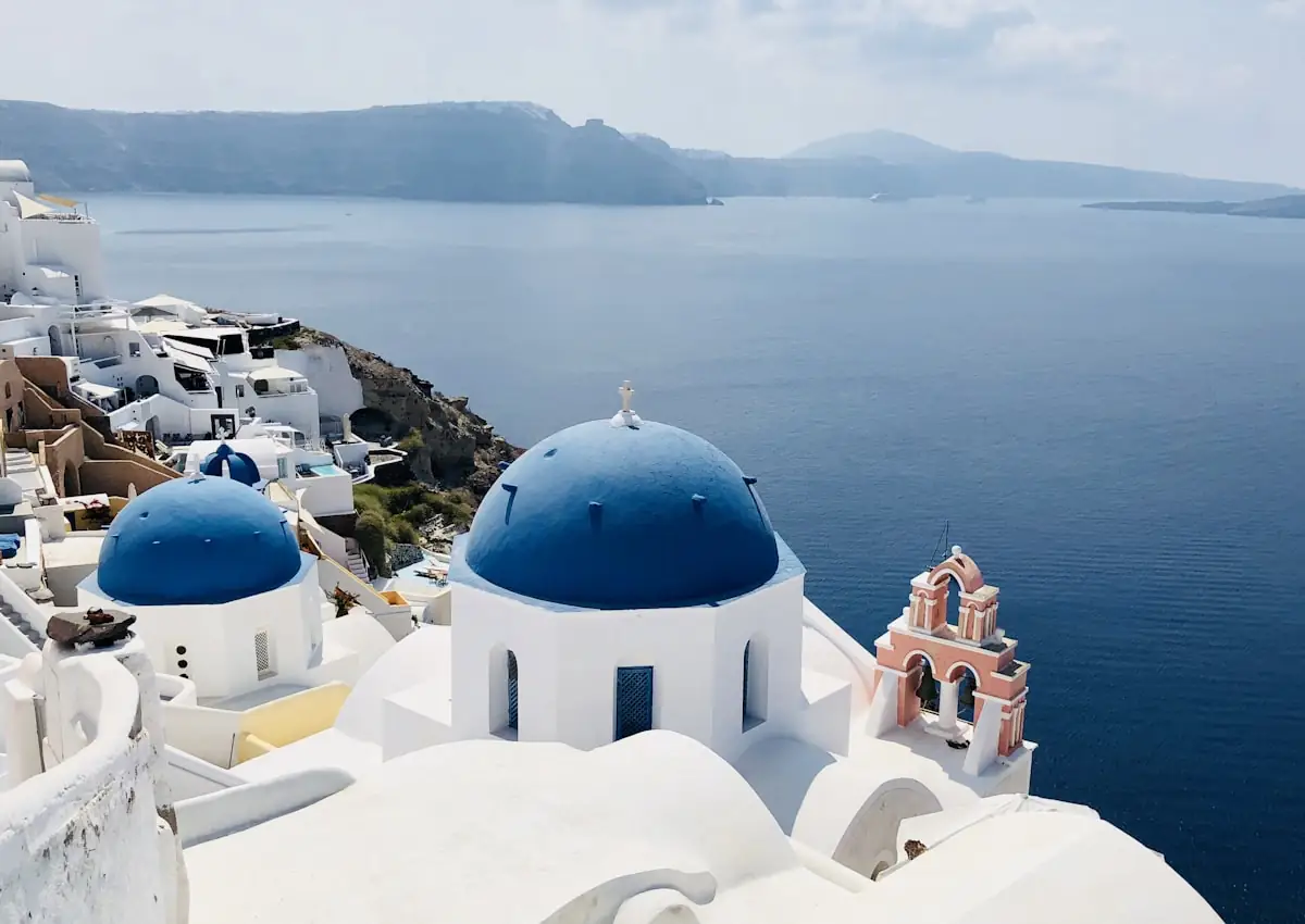 Santorini whitewashed village overlooking the sea