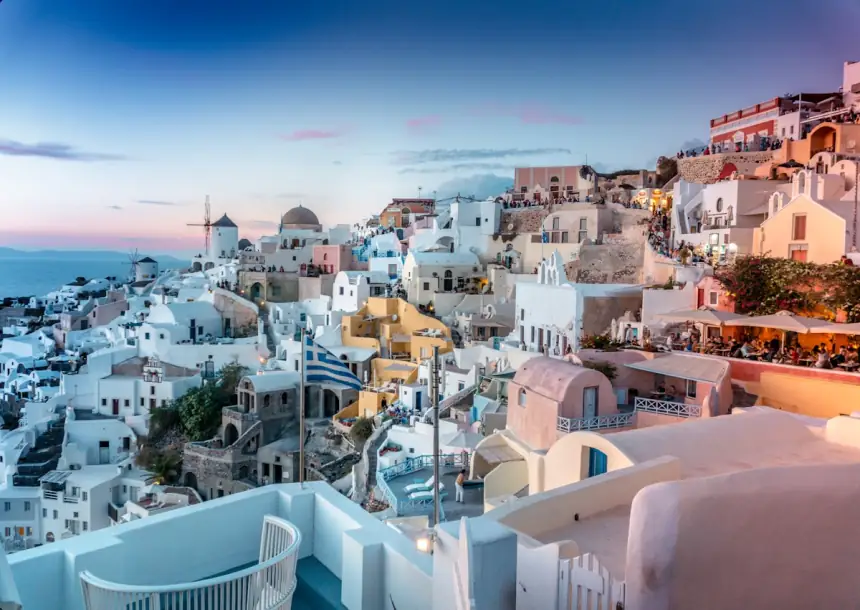 Blue domed church in Santorini Greece