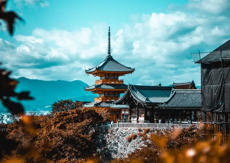 Traditional Japanese temple among trees