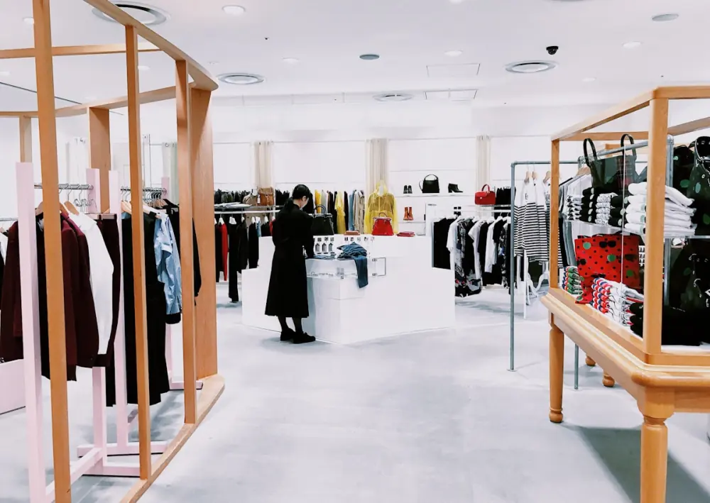 Bright boutique interior with open shelving
