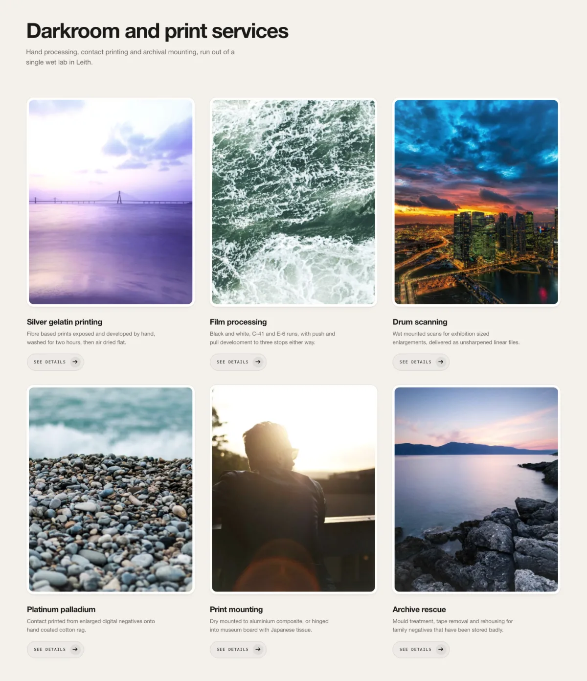 Aperture Elementor image box design with six cards in two rows, each image opening from a clipped aperture