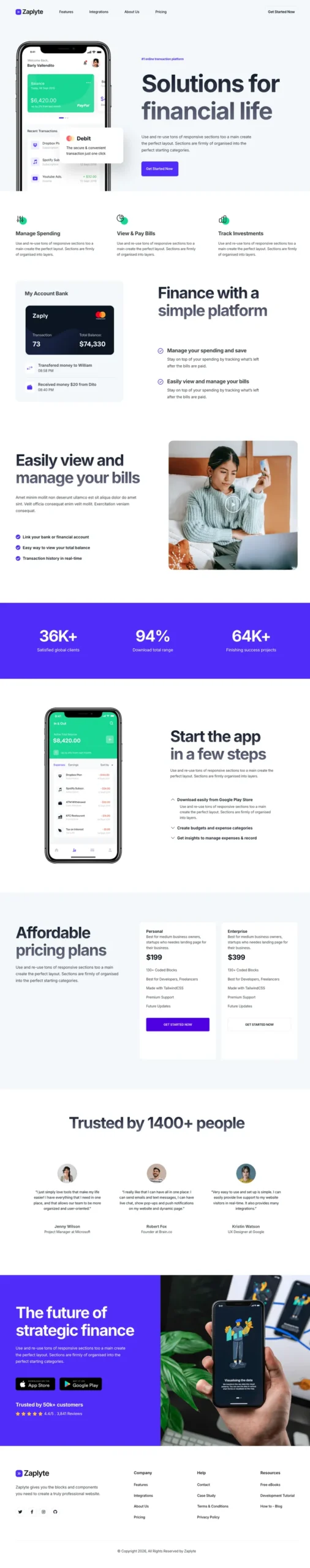 Zaplyte 템플릿, 전체 페이지