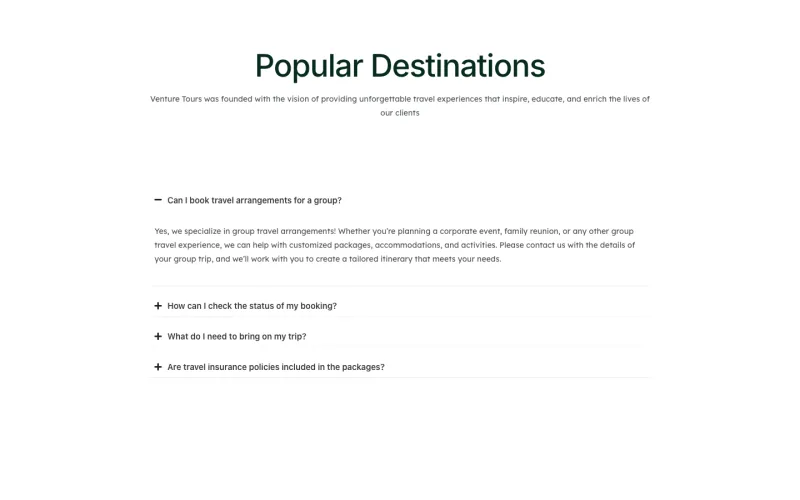 Travello FAQ 페이지 템플릿, 전체 페이지