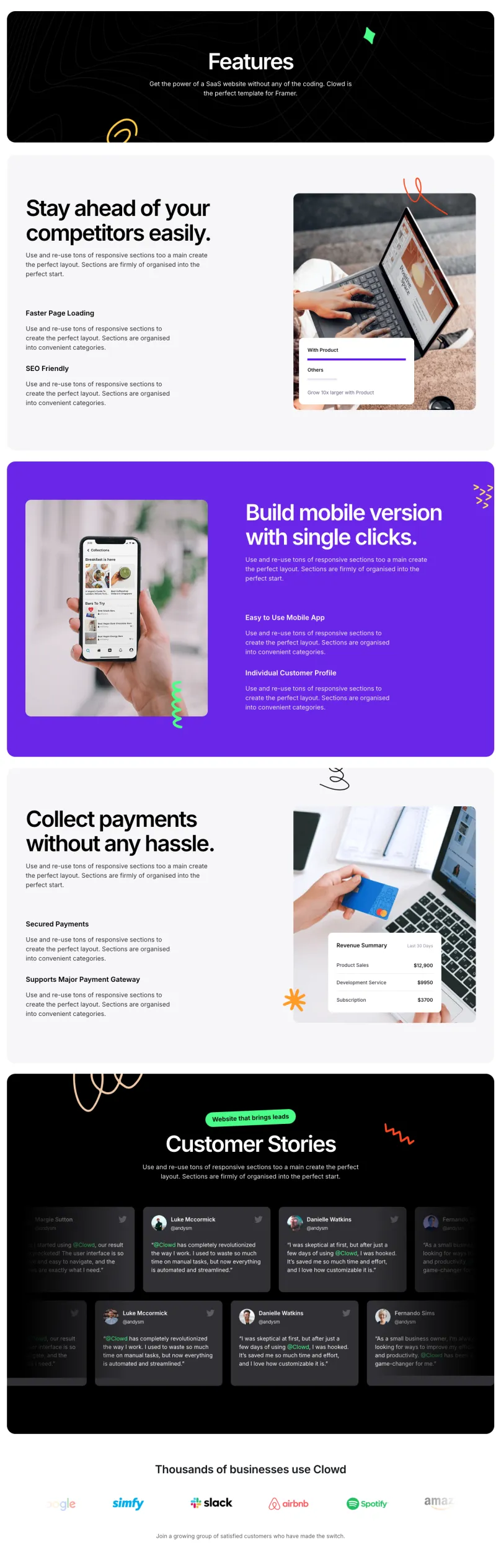 Clowdify 기능 페이지 템플릿, 전체 페이지