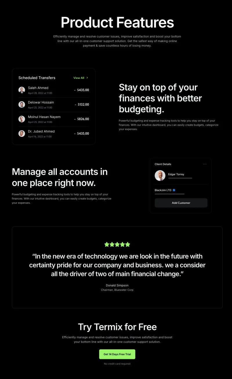Finix 기능 페이지 템플릿, 전체 페이지