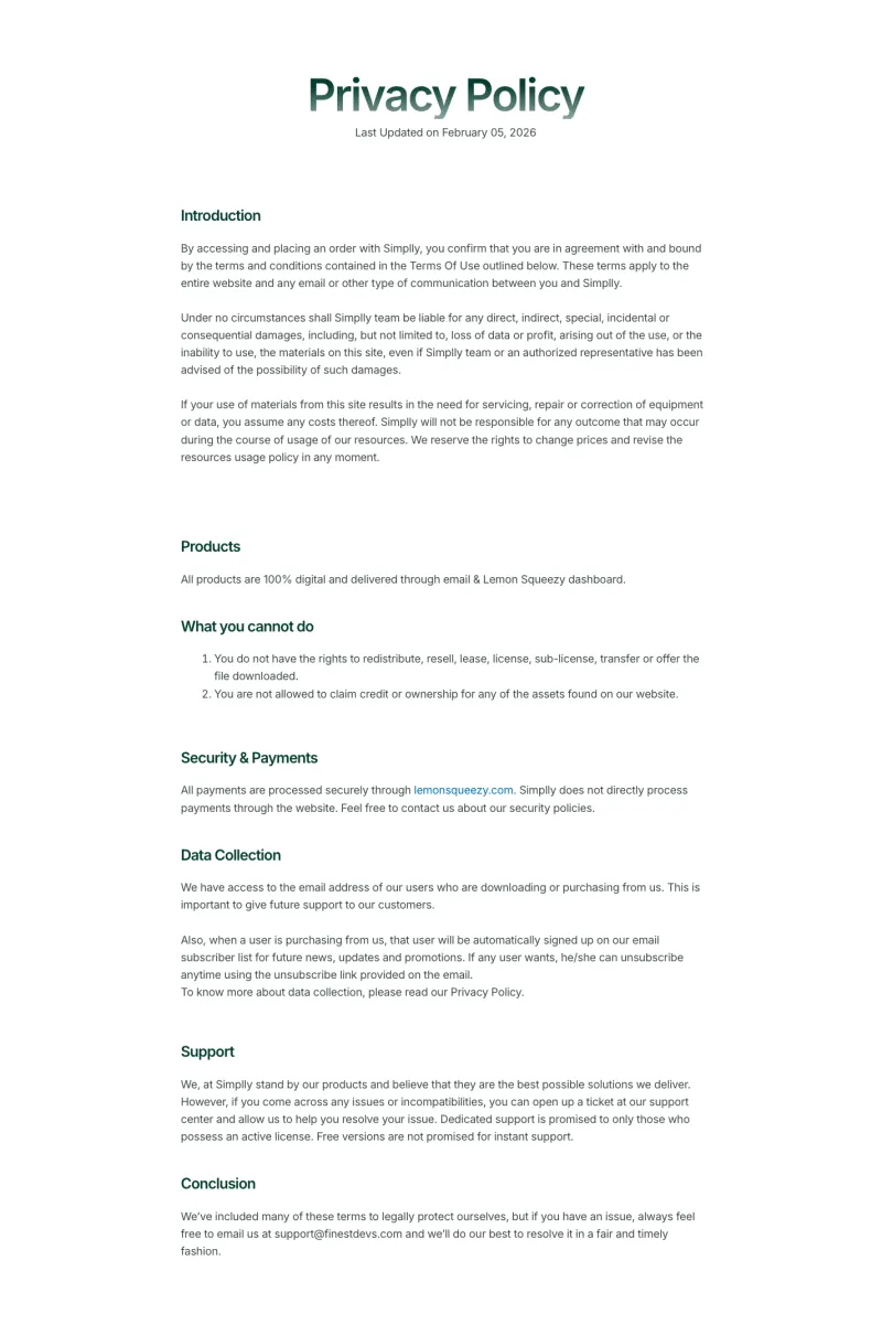 Nexis 개인정보 보호정책 템플릿, 전체 페이지