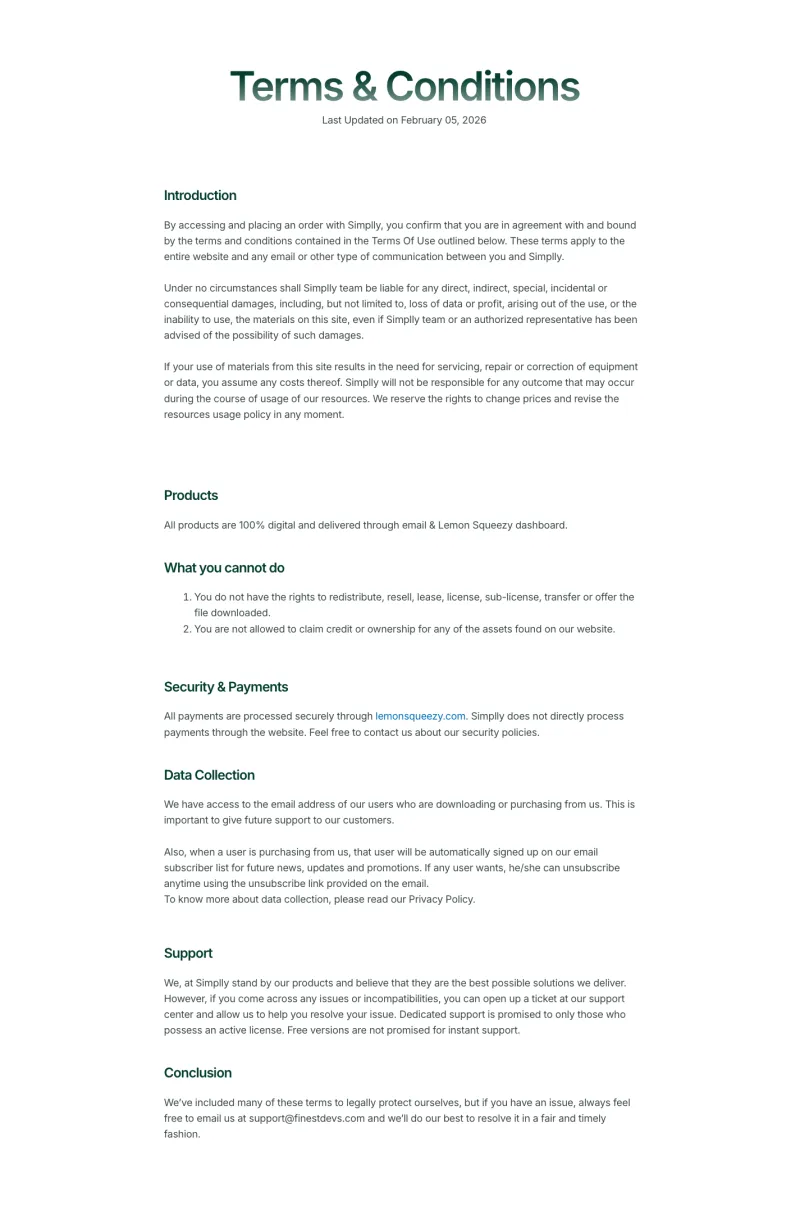 Nexis Terms 페이지 템플릿, 전체 페이지