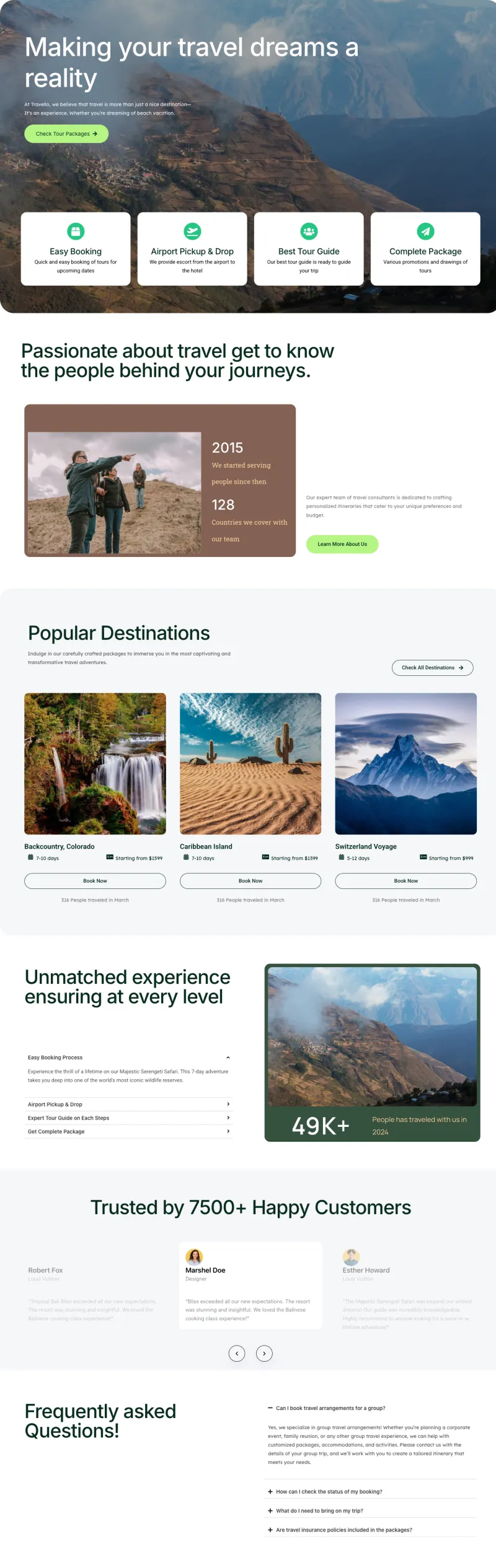 Travello 홈페이지 템플릿, 전체 페이지