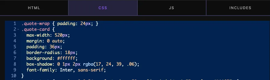 Widget CSS tab with a light fallback box-shadow on the quote-card class