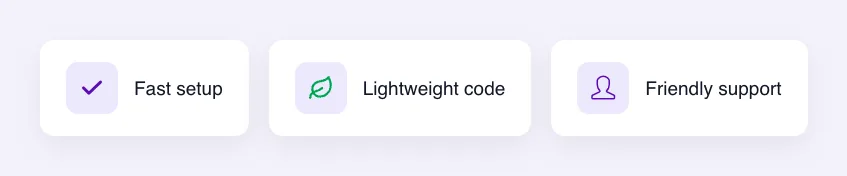 Three feature cards built with the Widget Builder Icons field using an Elementor icon, an uploaded SVG and a Simple Line icon