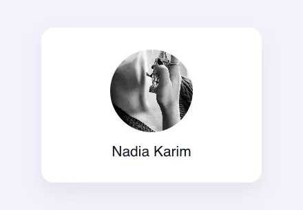 Profile card built with the Widget Builder Media field showing a round photo and a name