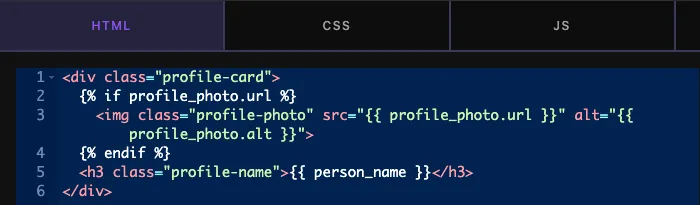 Widget HTML printing profile_photo.url and profile_photo.alt inside an if check