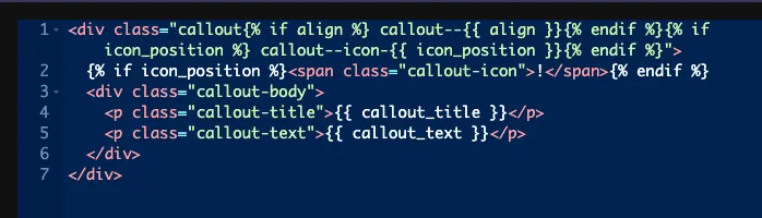 Widget HTML using the align and icon_position tokens as modifier classes inside if blocks