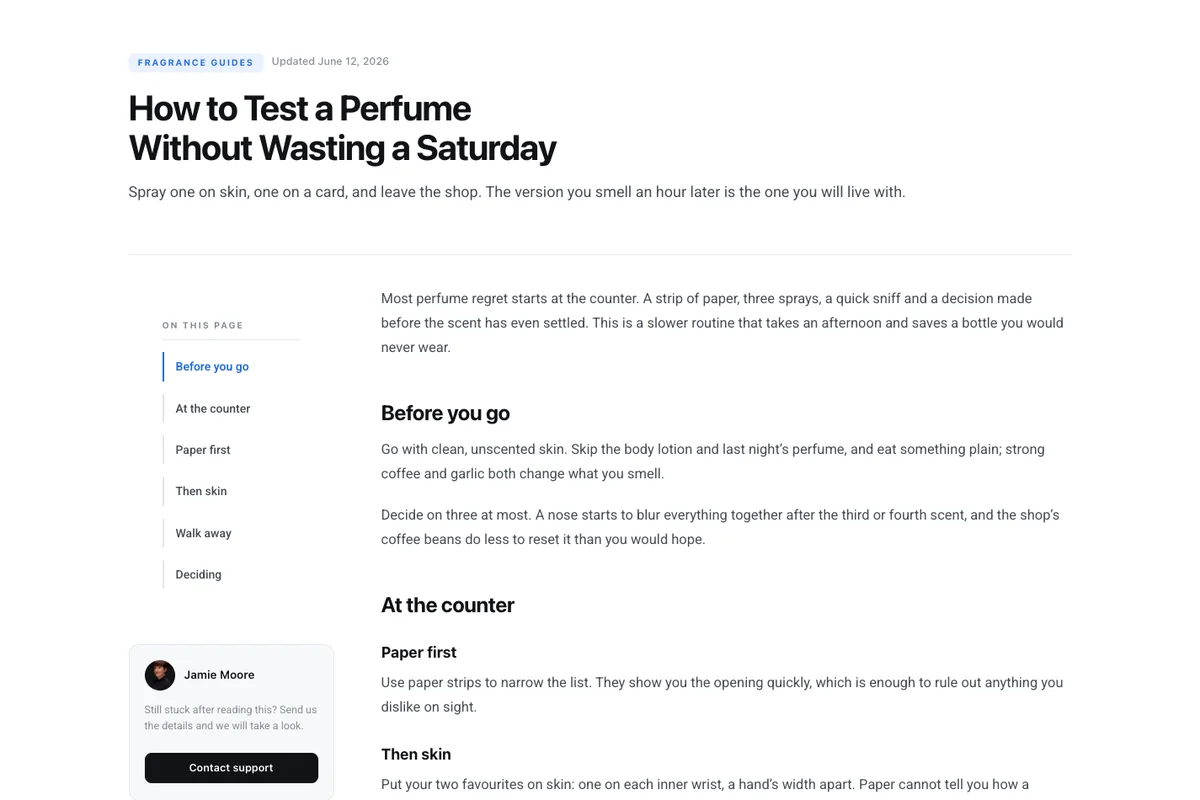 Manual Elementor single post template with a sticky contents sidebar that highlights the current section