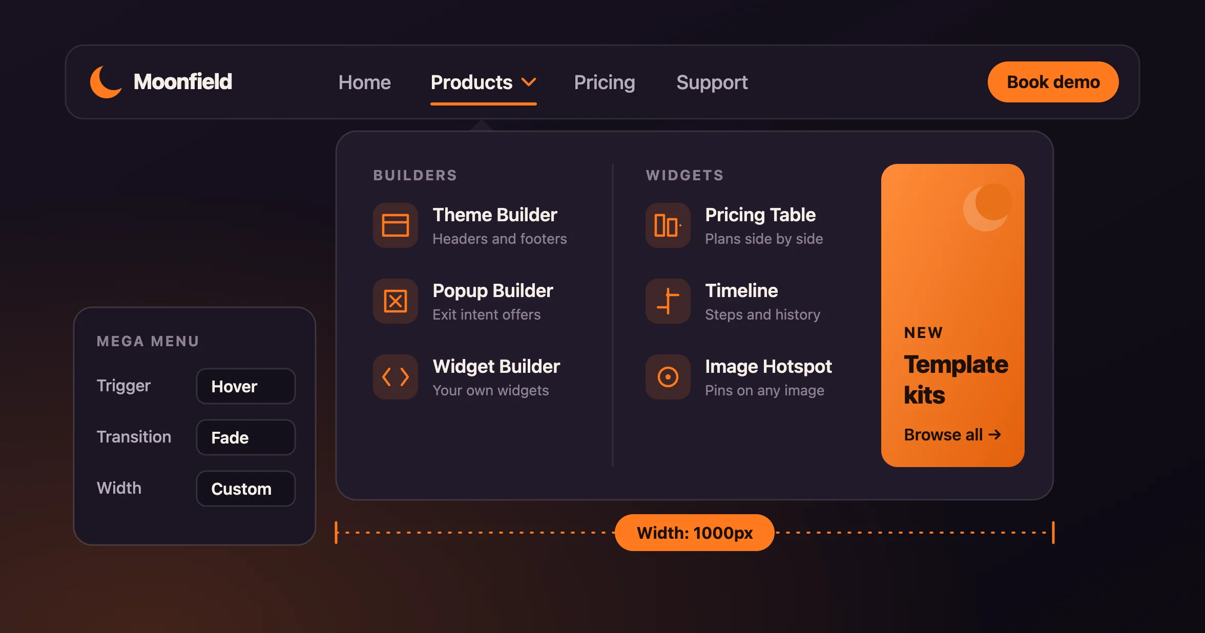 Master Addons mega menu builder skelet preview
