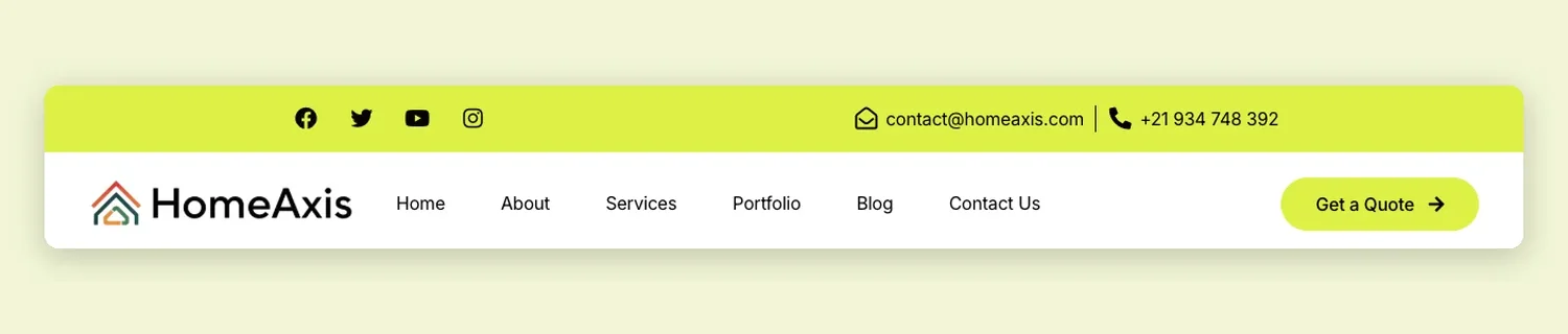 HomeAxis Header template, full page