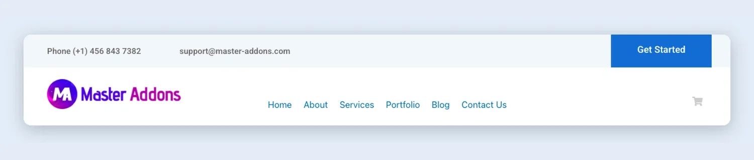 Get Started Contact Bar Header template, full page