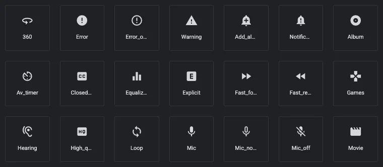 Material Icons pack in the Icon Library popup