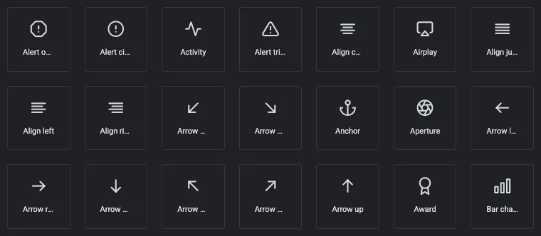 Feather Icons pack in the Icon Library popup