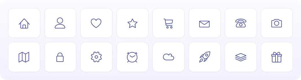 Sixteen sample icons from Linearicons, including home, cart, cloud and gift