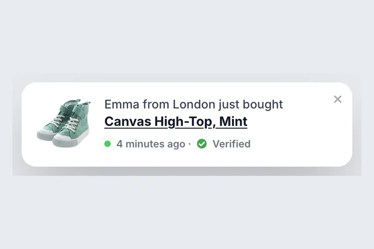 Social Proof · Recent Purchase Toast template, full page