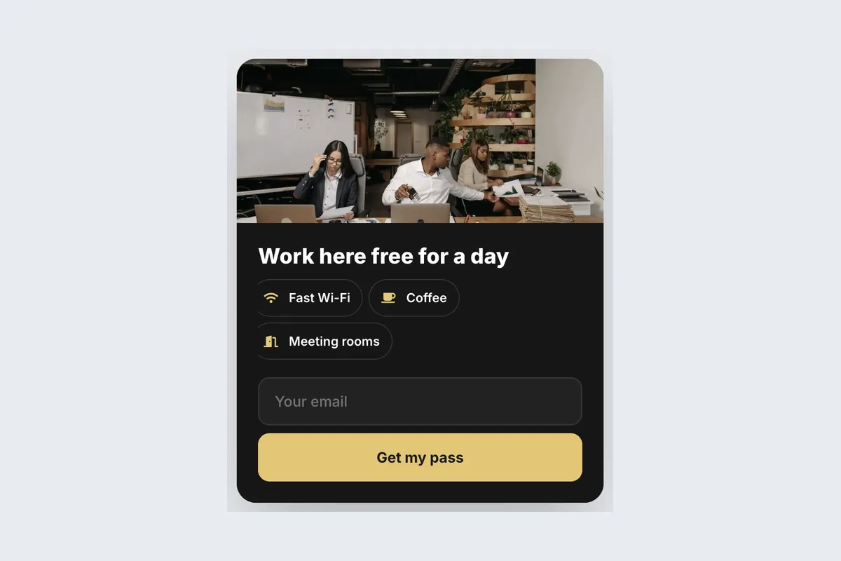 Coworking · Free Day Pass template, full page