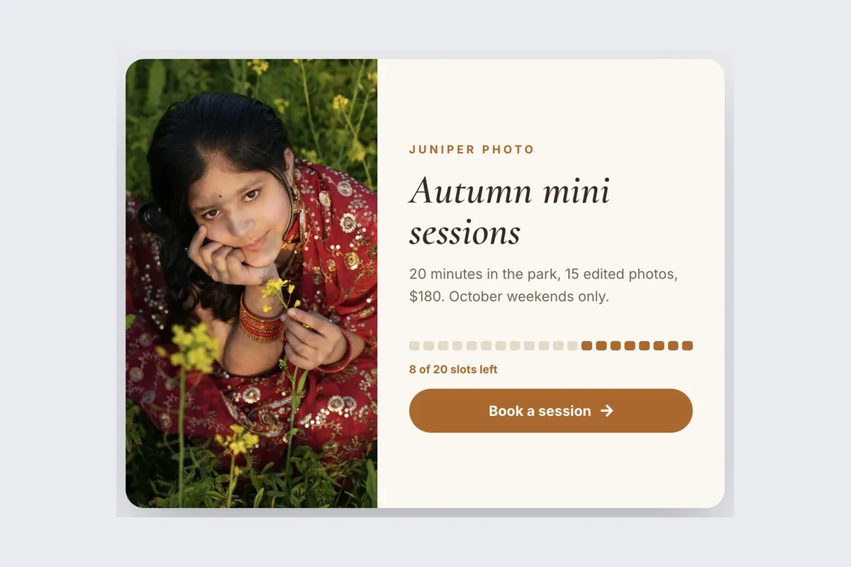 Photography · Mini Sessions template, full page