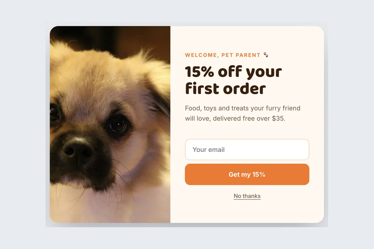Pet Store · Welcome Offer template, full page
