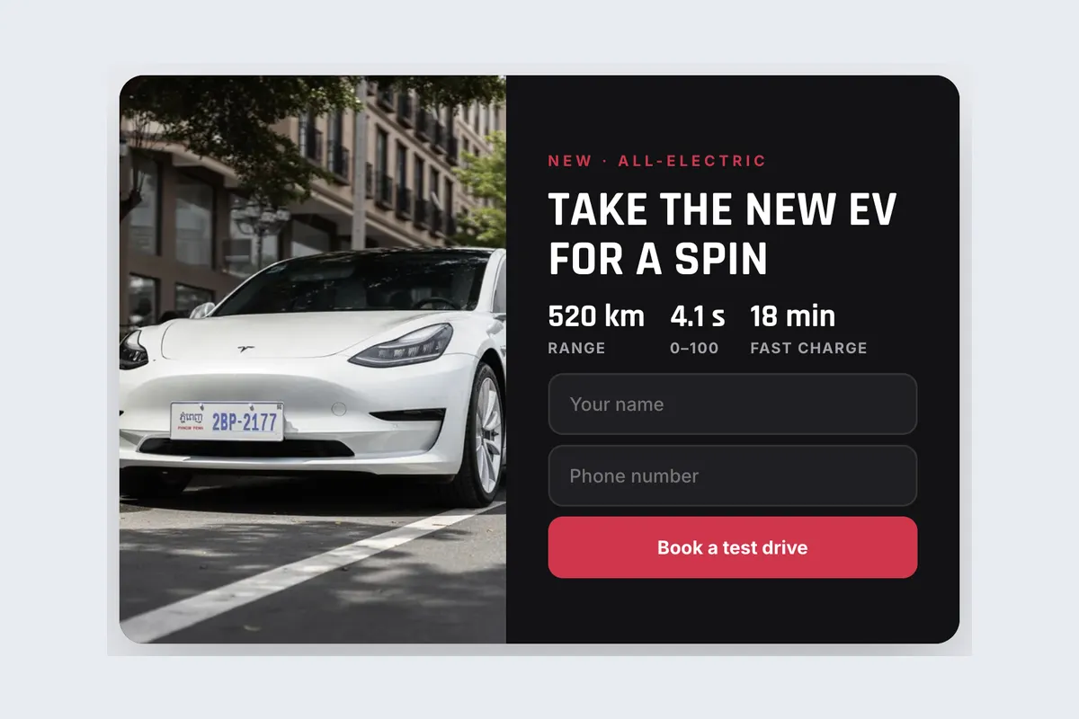 Car Dealer · Test Drive template, full page
