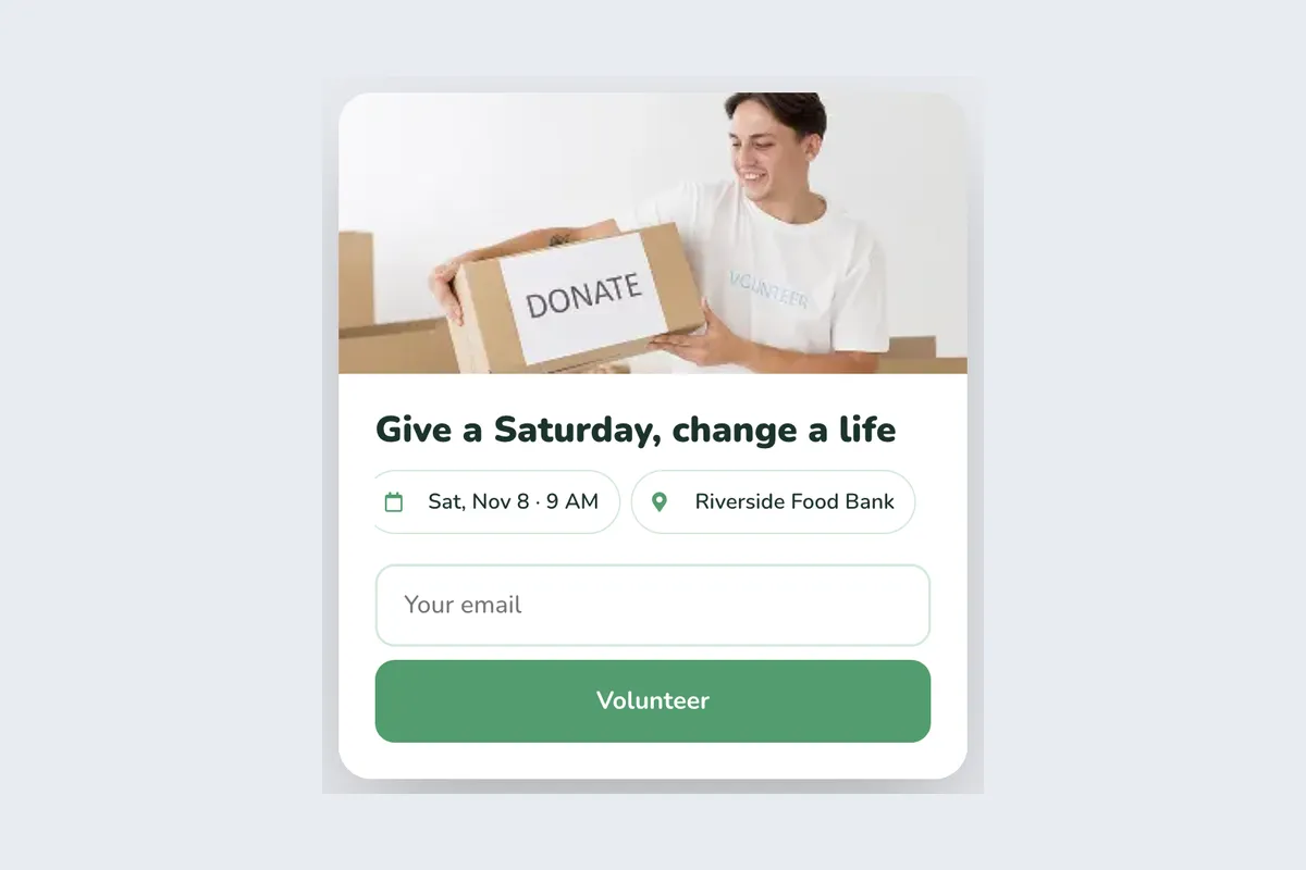 Nonprofit · Volunteer Signup template, full page
