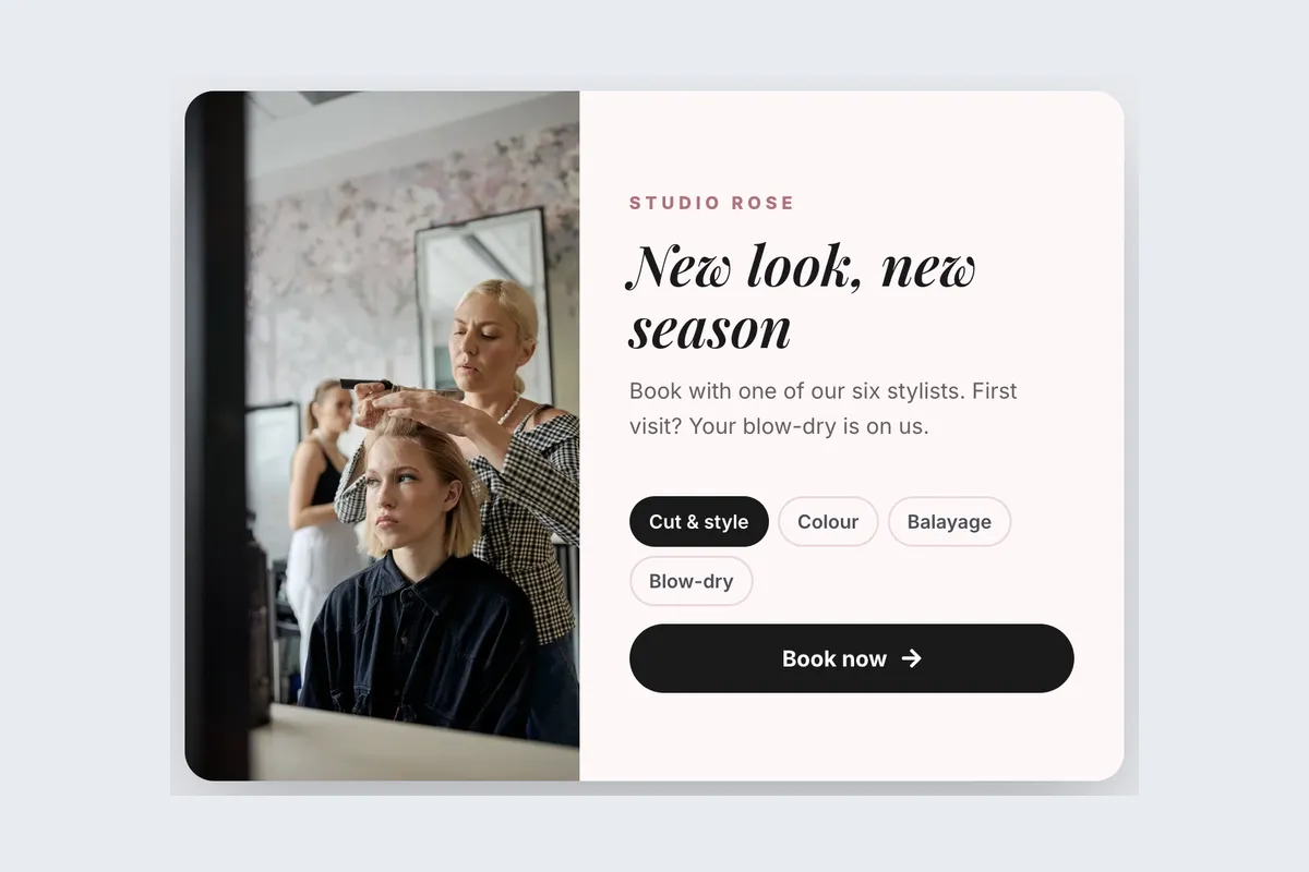 Salon · Book a Stylist template, full page