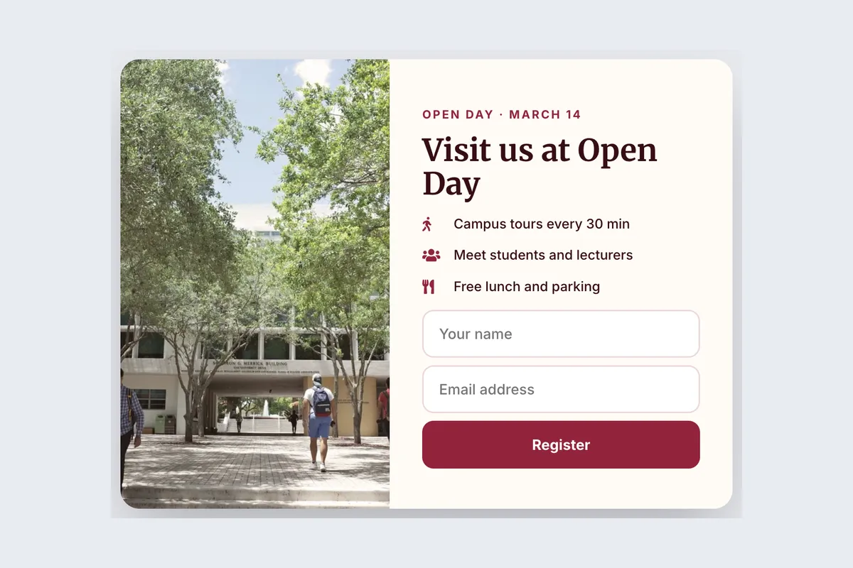 University · Open Day template, full page