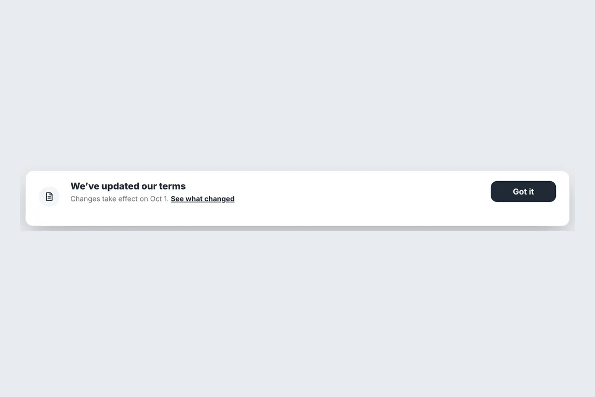 Terms Update · Policy Change template, full page